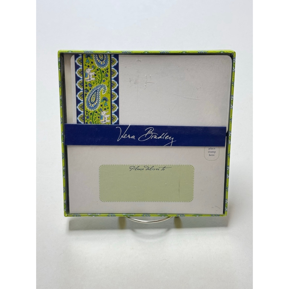 Vera Bradley CORRESPONDENCE CARDS (10) Citrus ELEPHANT Lime NOTE +Envelopes RARE